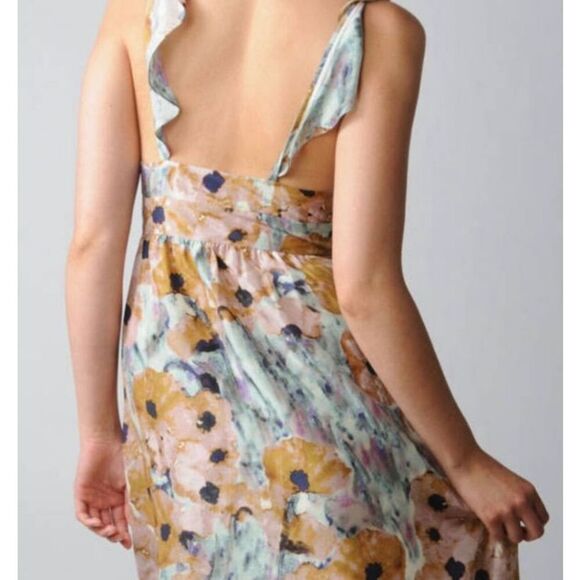 Theory Galla Dress Silk Watercolor Wrapover Bodice Open Back Ruffled Tie Waist 8 - Picture 4 of 14